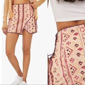 Free People Cleo Print Faux Wrap Cotton Skirt Size XS